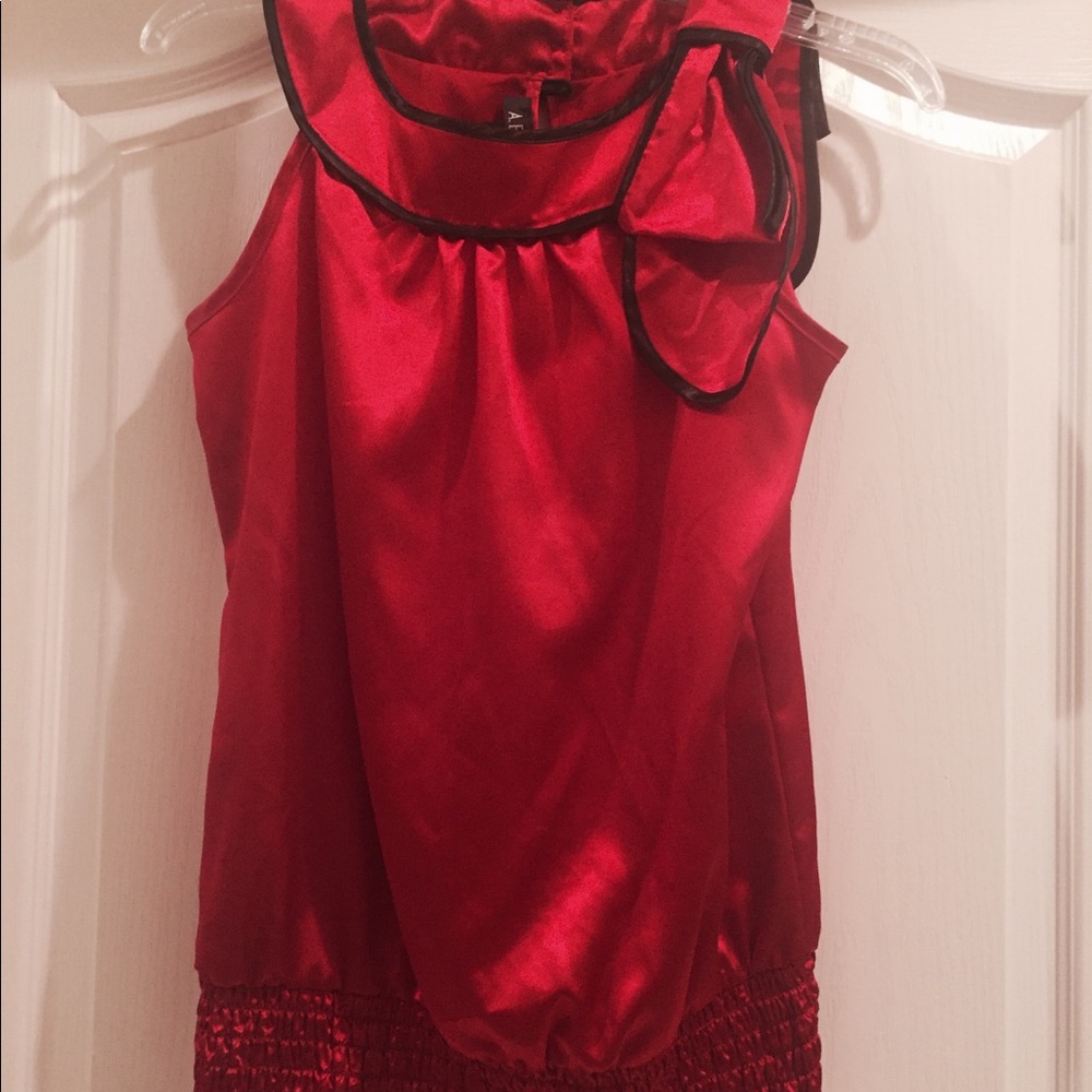 Red & Black Silk Top